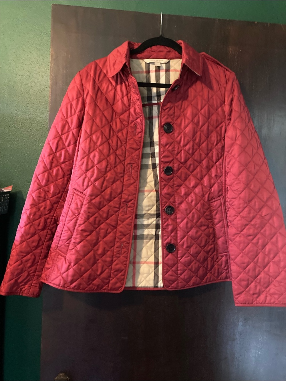 Quilted Red Women's Jacket with Classic Plaid Lining